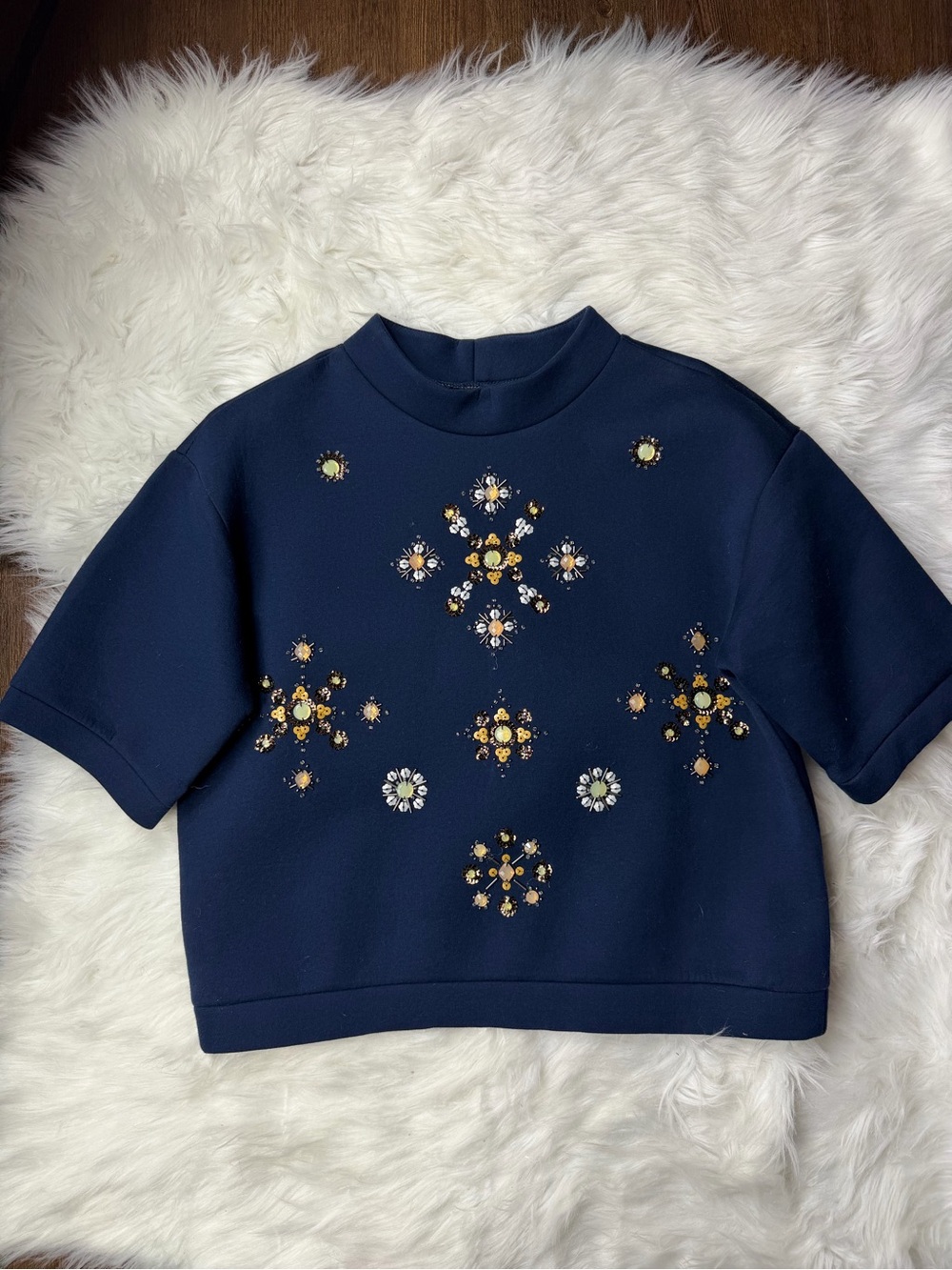 H&M Navy Embroidered Top